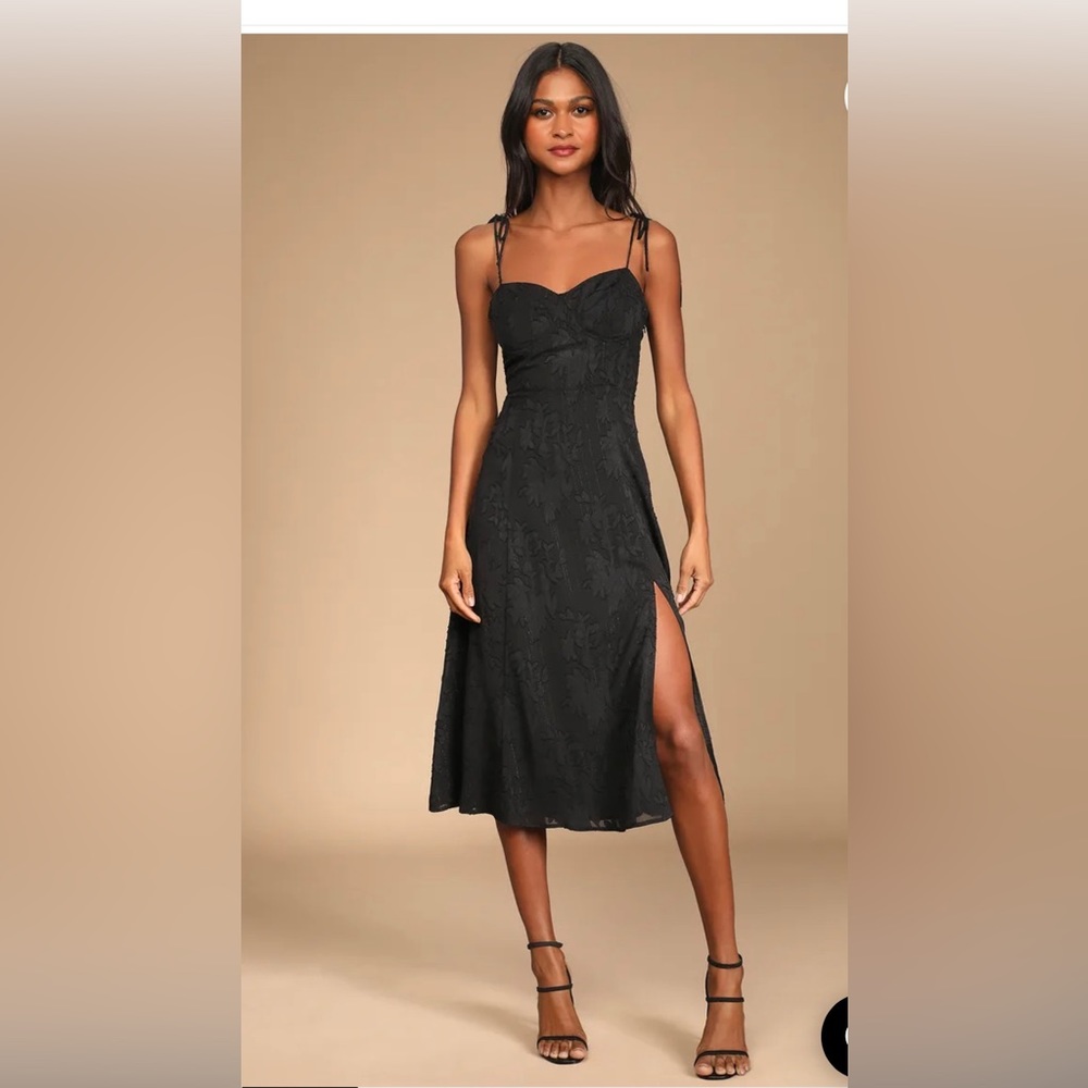 Lulus Black Floral Jacquard Dress